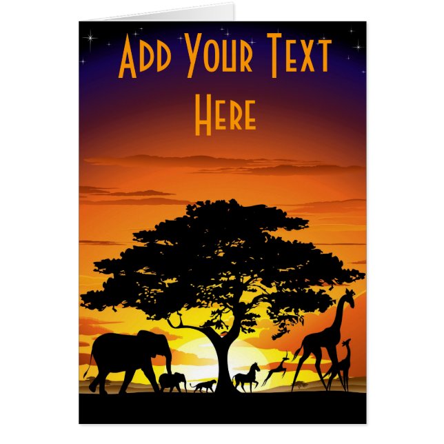 Wilde Tiere auf Savanne-Sonnenuntergang-Karte (Vorne)