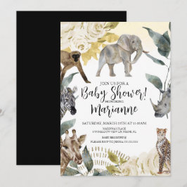 Wilde Tiere Baby Shower Imitate Gold Glitzer Einladung