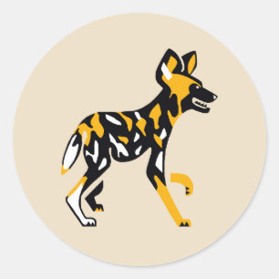 Wilde Tiere - Cape-Jagdhund - Gemalter Hund - Runder Aufkleber