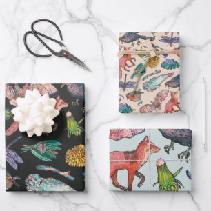 Wilde Tiere, das Set des Packpapiers Geschenkpapier Set