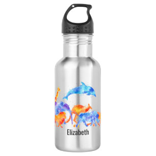 Wilde Tiere, die zusammen eine farbenfrohe Wasserf Edelstahlflasche