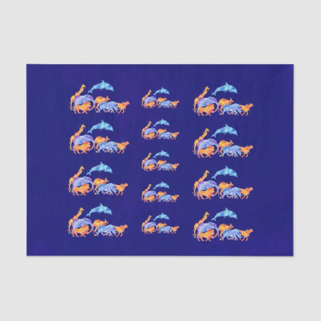 Wilde Tiere, die zusammen eine farbenfrohe Wasserf Seidenpapier (Vorderseite)