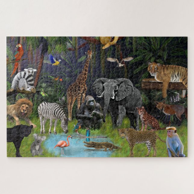 Wilde Tiere, Dschungel, Tierkollage Puzzle (Horizontal)