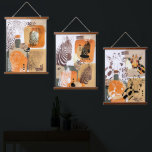 Wilde Tiere Erde Tone Moderne Kunst des Abstrakten Wandteppich Mit Holzrahmen<br><div class="desc">Moderne,  abstrakte Wildtierwand mit afrikanischer Giraffe,  zebra und südamerikanischen Jaguartieren und Bio Formen im Porträtstil der Pop. Cooles Mischmediendesign in Erdtönen aus goldfarbenem Sand,  beige verbrannt orange und grün.</div>
