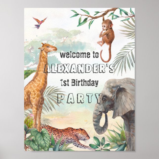 Wilde Tiere Geburtstagsfeier Begrüßungszeichen Poster (Vorne)