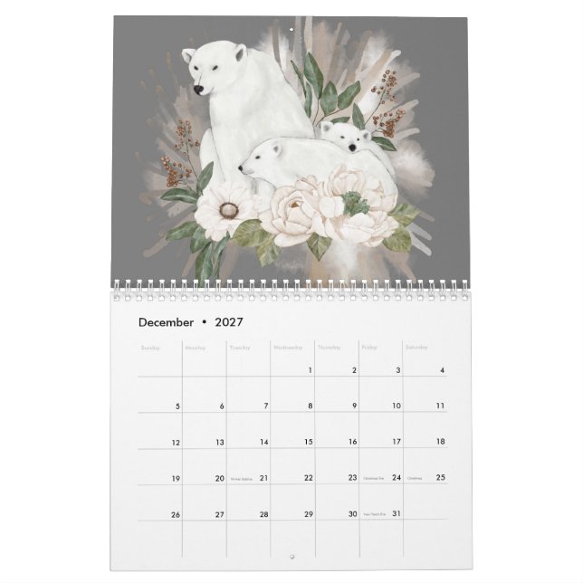 Wilde Tiere Graue Flora Winter Wasserfarbe Kalender (Dez 2027)