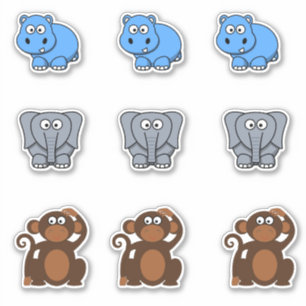 Wilde Tiere Hippo, Elefant, Affe Cartoon Aufkleber
