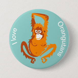 Wilde Tiere - I Liebe ORANGUTANS - Ape - Primat- Button