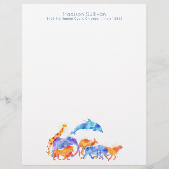 Wilde Tiere in Aquarellen, die zusammenlaufen (Vorderseite)