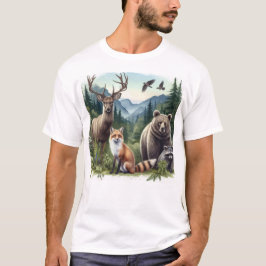 Wilde Tiere in Wald-Natur-Männchen T-Shirt