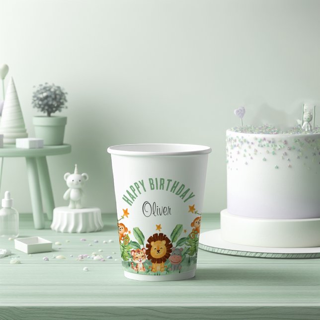 Wilde Tiere Jungle Tiere Tropical Boy Geburtstag Pappbecher (Von Creator hochgeladen)