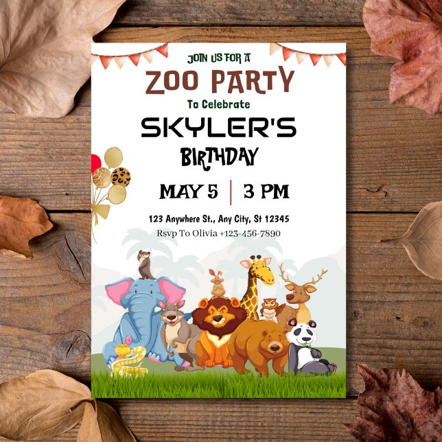 Wilde Tiere Kinder Zoo Party Geburtstag Einladung (Wild Animals Kids Zoo Party Birthday Invitation
)