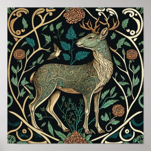 Wilde Tiere leben in einem Wald, auch Hirsche. Poster