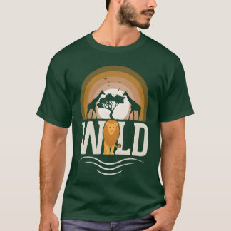 Wilde Tiere Löwe Giraffe Afrika Retro T-Shirt