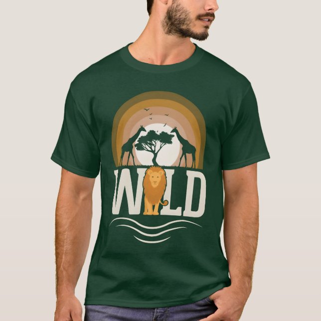 Wilde Tiere Löwe Giraffe Afrika Retro T-Shirt (Vorderseite)