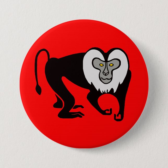 Wilde Tiere - Löwenschwanz MACAQUE - Affe - Rot Button (Vorderseite)
