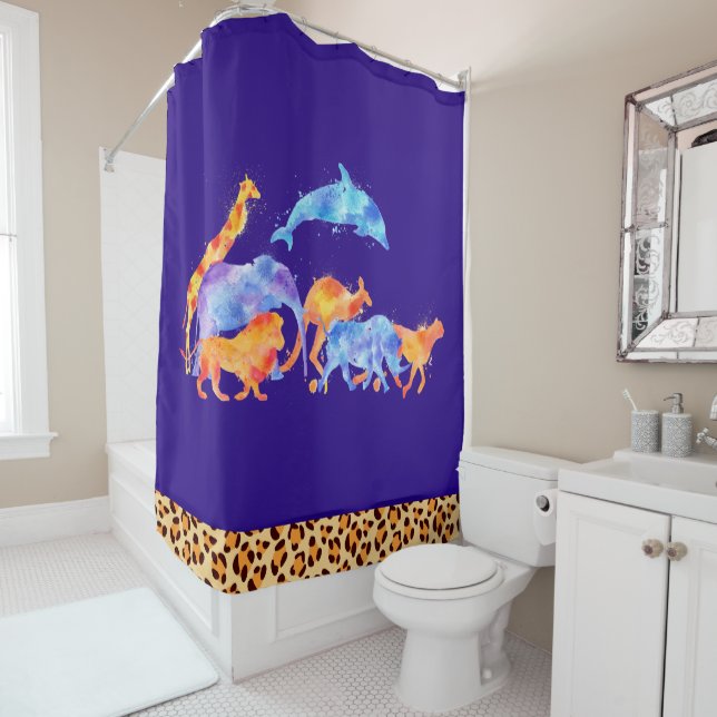 Wilde Tiere mit einer Leopard-Druckgrenze Duschvorhang (Beispiel)