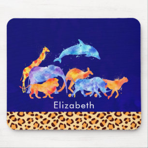 Wilde Tiere mit einer Leopard-Druckgrenze Mousepad