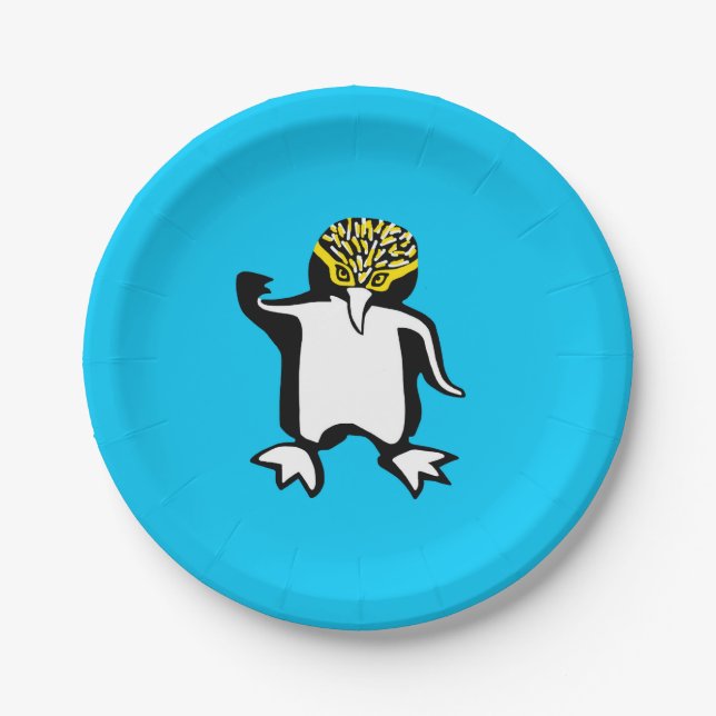 Wilde Tiere - Niedliches PENGUIN - Tierfreund - bl Pappteller (Vorderseite)