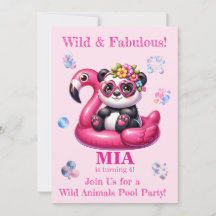 Wilde-Tiere-Poolparty-Geburtstagseinladung Mädchen