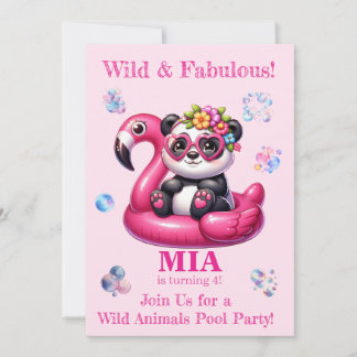 Wilde-Tiere-Poolparty-Geburtstagseinladung Mädchen Einladung