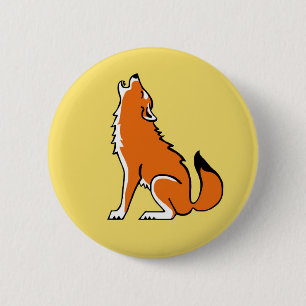 Wilde Tiere - Roter WOLF - Natur- gelb Button