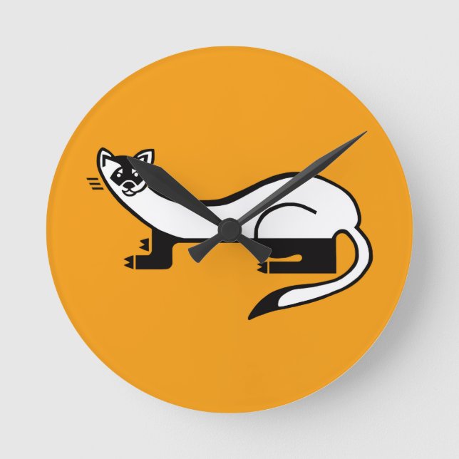 Wilde Tiere - Schwarzfüßer FERRET - Orange Runde Wanduhr (Vorderseite)