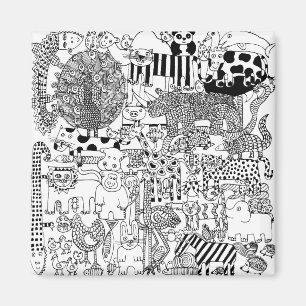 Wilde Tiere Spaß Moderne Schwarz-Weiß-Kunst Magnet