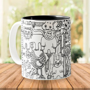 Wilde-Tiere-Spaß Moderne Schwarz-Weiß-Kunst Tasse