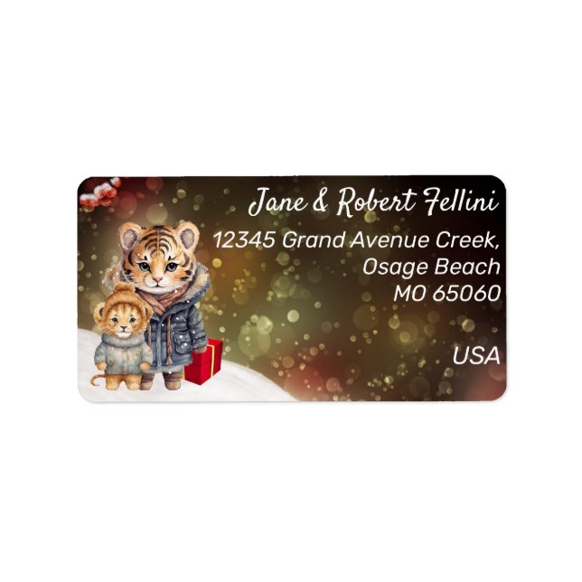 Wilde Tiere Winterverträumte Geschenke feierlich B Adressaufkleber (Vorne)
