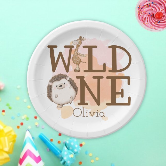 Wilde Tiere zum ersten Geburtstag Pappteller (wild one birthday party paper plate)