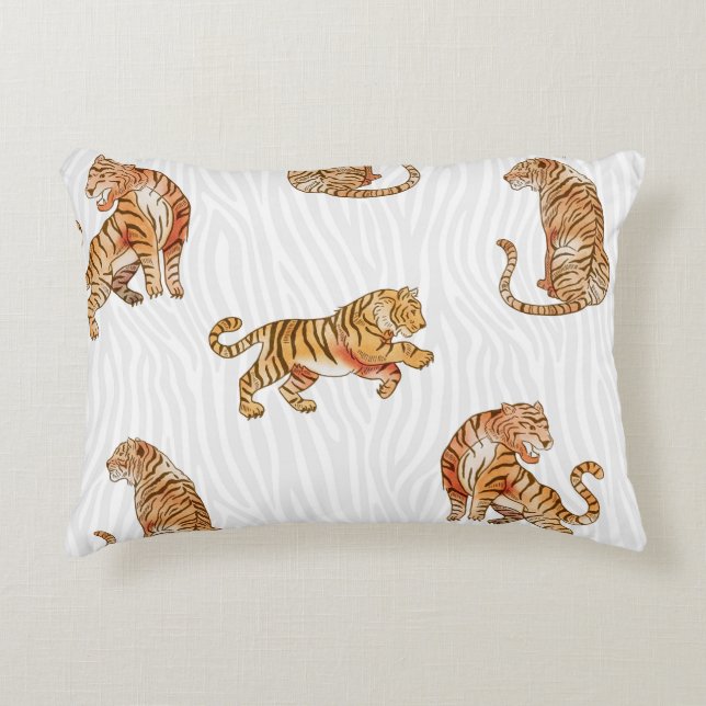 Wilde Tiger: Aquarelltiermuster. Dekokissen (Vorderseite)