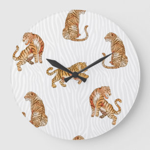 Wilde Tiger: Aquarelltiermuster. Große Wanduhr