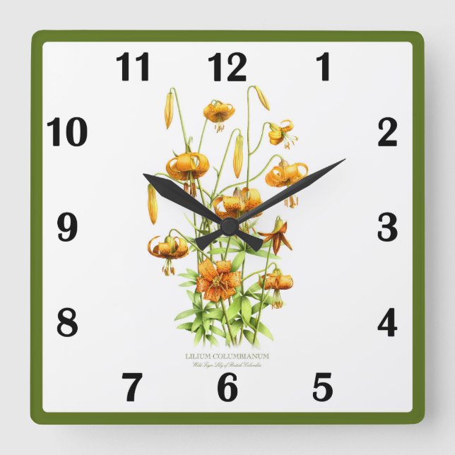 Wilde Tiger Lily Blume Botanische Kunst Quadratische Wanduhr (Vorderseite)