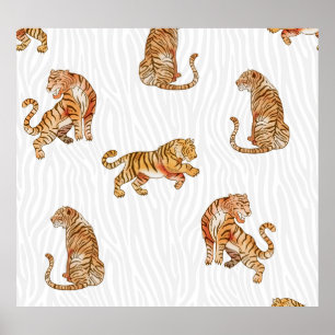 Wilde Tiger: Wasserfarbe Tiermuster. Poster