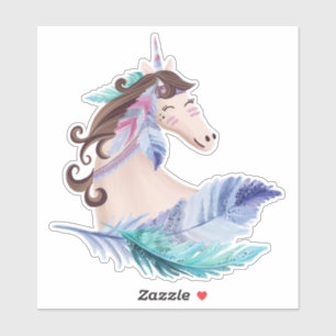 Wilde Tribal Wasserfarbe Einhorn Pferd & Federn Aufkleber