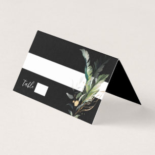 Wilde tropische Blätter Hochzeit Schwarze Platzkar