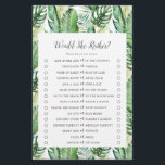 Wilde tropische Palme würde sie eher spielen Flyer<br><div class="desc">Diese tropische,  wilde Palme ist für einen Polterabend zum Thema Strand ideal. Das Design besticht durch eine exotische Auswahl an grünen Bananenpalmen,  Farnen,  Blattwerk,  botanischen Pflanze und Grünpflanzen,  die für einen tropischen Sommer sorgen. Personalisieren Sie die Rückseite der Karte mit dem Namen der Braut und dem Datum der Dusche.</div>