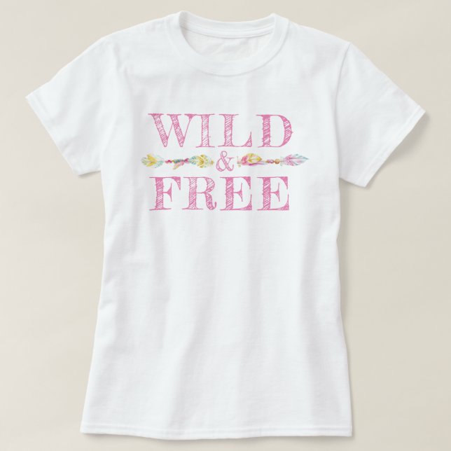 Wilde u. freie Federn und Perlen boho T-Shirt (Design vorne)