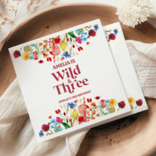 Wilde und drei Wildblumen Dritte 3. Geburtstagsfei Serviette