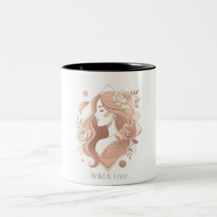 Wilde und freie ästhetische Boho-Linienkunst Fraue Zweifarbige Tasse