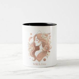 Wilde und freie ästhetische Boho-Linienkunst Fraue Zweifarbige Tasse
