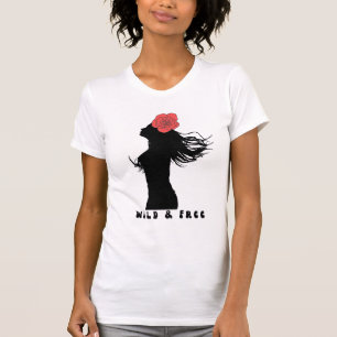 Wilde und freie Frauen-Silhouette-Rosenposter-Kuns T-Shirt