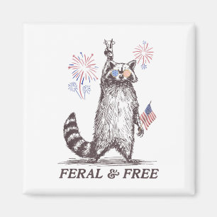 Wilde und freie Raccoon, Funny Raccoon 4. Juli Magnet