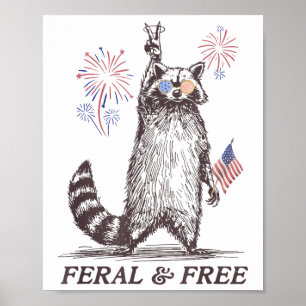 Wilde und freie Raccoon, Funny Raccoon 4. Juli Poster