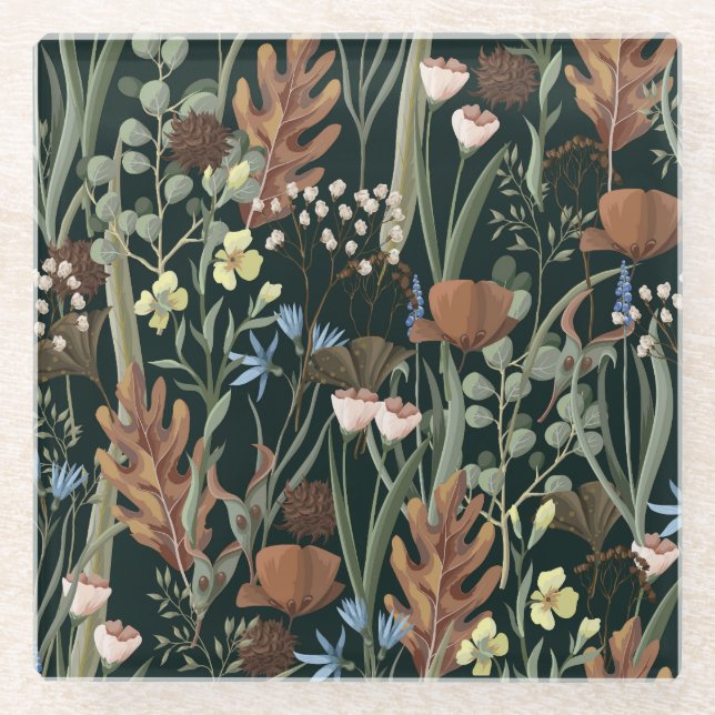Wilde und getrocknete Blumenmuster. Glasuntersetzer (Vorderseite)