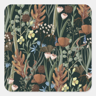 Wilde und getrocknete Blumenmuster. Quadratischer Aufkleber