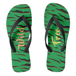 Wilde und graue Tiger Streifen Gelb Orange & Grün Flip Flops