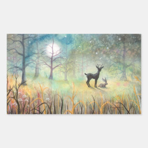 Wilde und Rabbit Fantasy Wildlife Art Rechteckiger Aufkleber