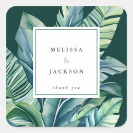Wilde und tropische Blätter Exotic Foliage Green Quadratischer Aufkleber
